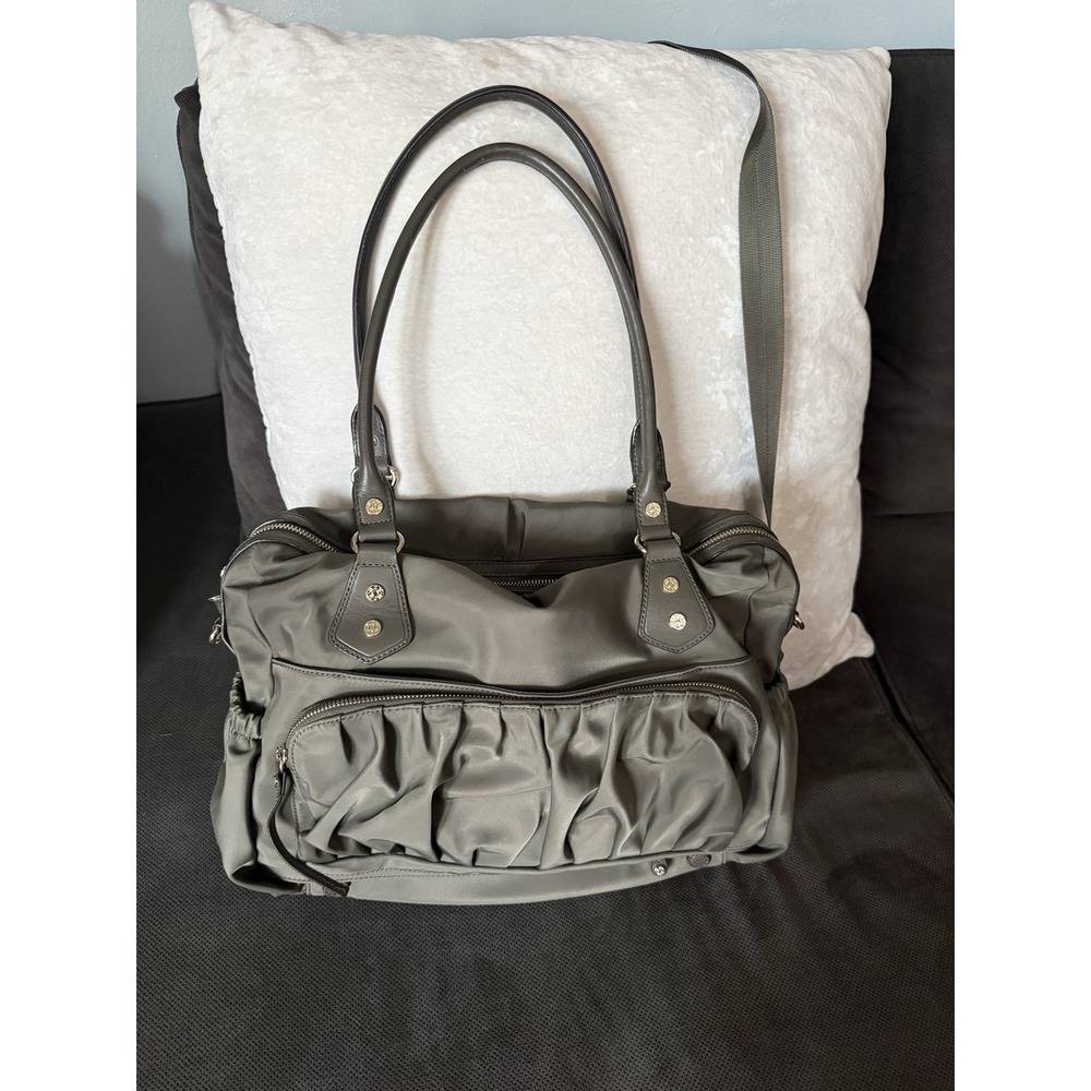 MZ Wallace Gray Nylon and Leather Bedford Jane Shoulder Bag with Zip Pouch - Picture 2 of 16